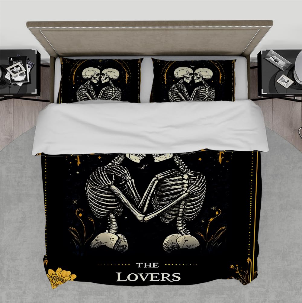 Parure de Lit Gothique Skeleton Lovers Résistante pour Éviter la Décoloration