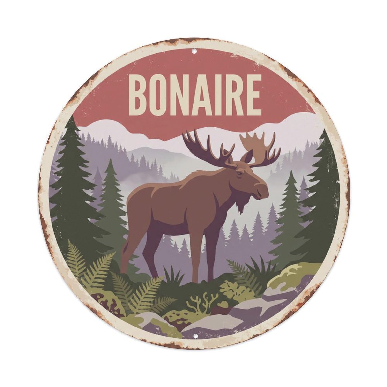 Bonaire Moose Taiga Forest Metal Tin Sign