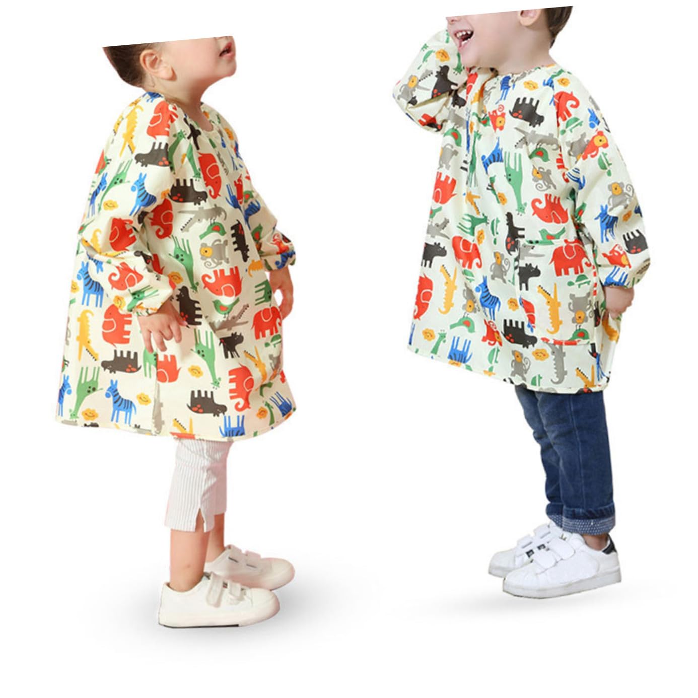Delantal de Pintura Mangas Largas para Niños Amarillo Bata de Poliéster Reutilizable para Manualidades y Creatividad