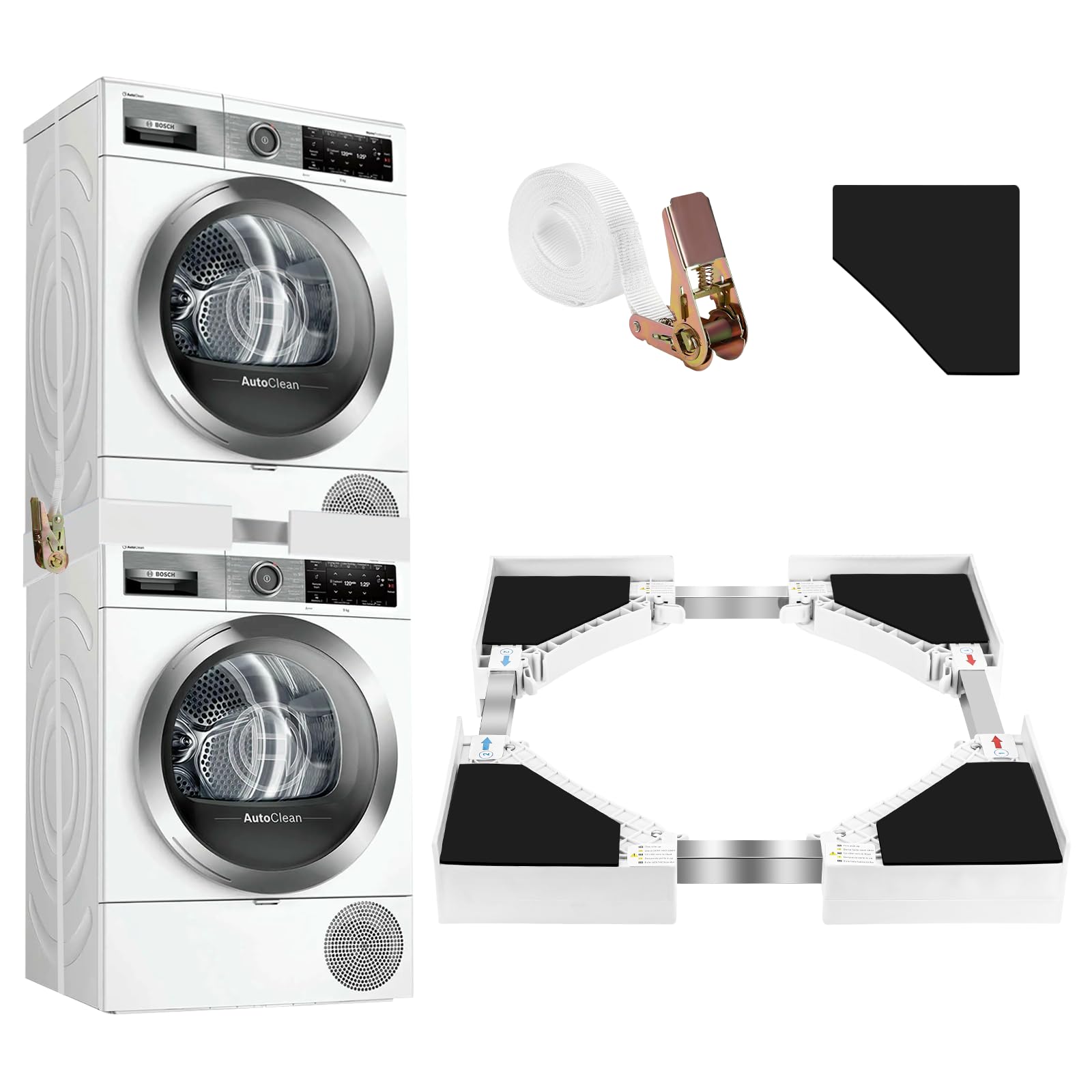 Zikenis Kit di Sovrapposizione Universale per Lavatrice e Asciugatrice con Cinghie a Cricchetto, Regolabile 45-70cm Kit di Accatastamento per Lavatrici, Telaio Intermedio per Lavatrice e Asciugatrice