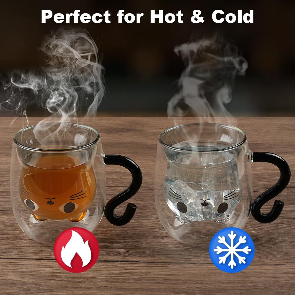 Tazza Gatto In Vetro Doppia Parete - Isolante Per Caffè E Bevande | Design Carino, Regalo Ideale - Foto 9