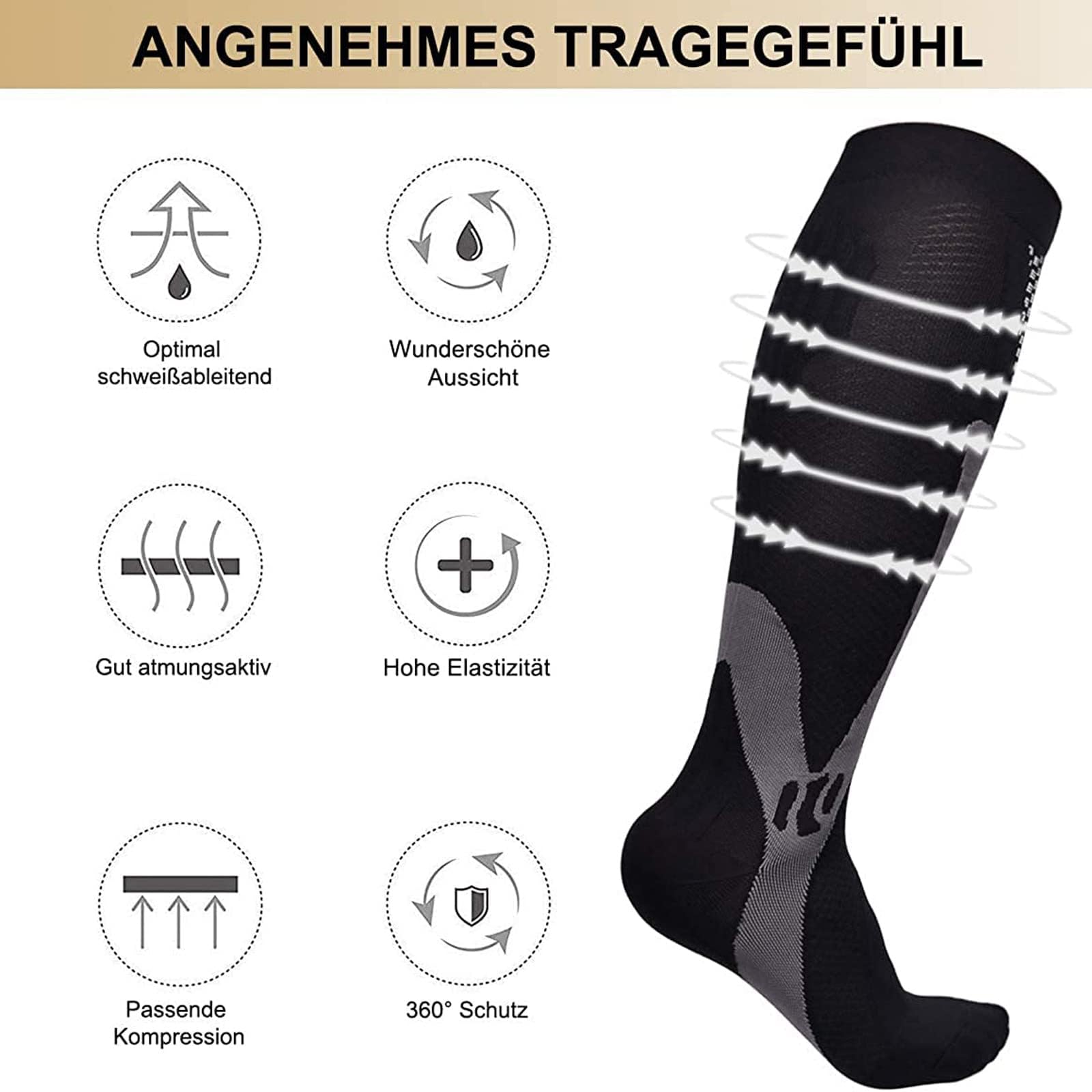 6 Par de Medias de Compresión para Hombre, Medias de Soporte Con Elástico, Calcetines de Compresión Hombres, Adecuado para Deportes, Viajes, Fitness