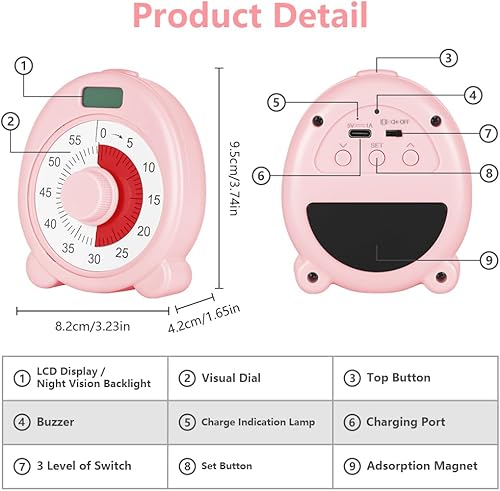 Miniatura 2 de Ainiv Temporizador visual de 60 minutos para niños, temporizador de cuenta regresiva para aula, oficina, cocina, lindos temporizadores magnéticos de