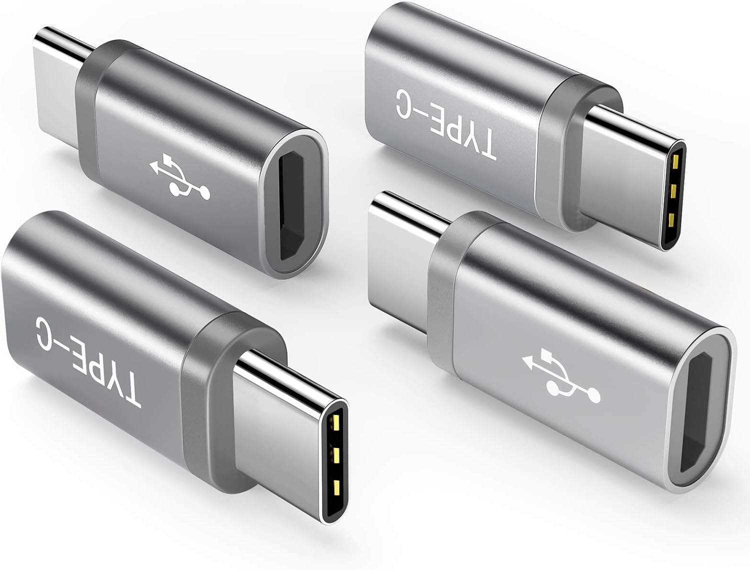 Snowkids USB C Adapter, (4-Pack) Aluminum USB C to Micro USB Convert Connector Fast Charging Compatible with Samsung Galaxy S10 S9 S8 Plus Note 10 9 8,Moto Z Z3,LG V50 G8