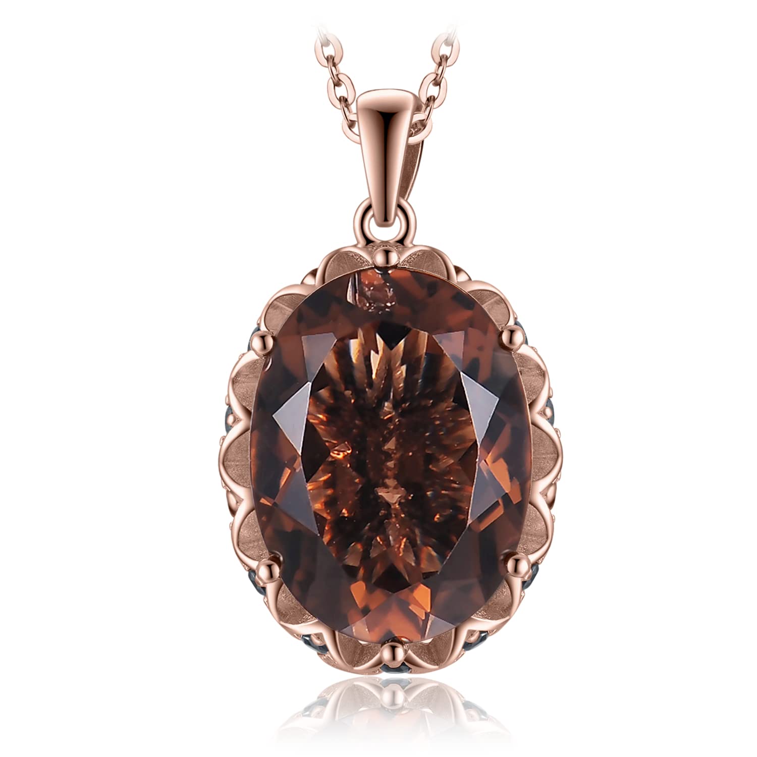 JewelryPalace 8ct prawdziwy kwarc dymny naszyjnik wisiorek 45cm, naszyjnik damski ze srebra 925 kamień szlachetny dziewczęcy różowe złoto