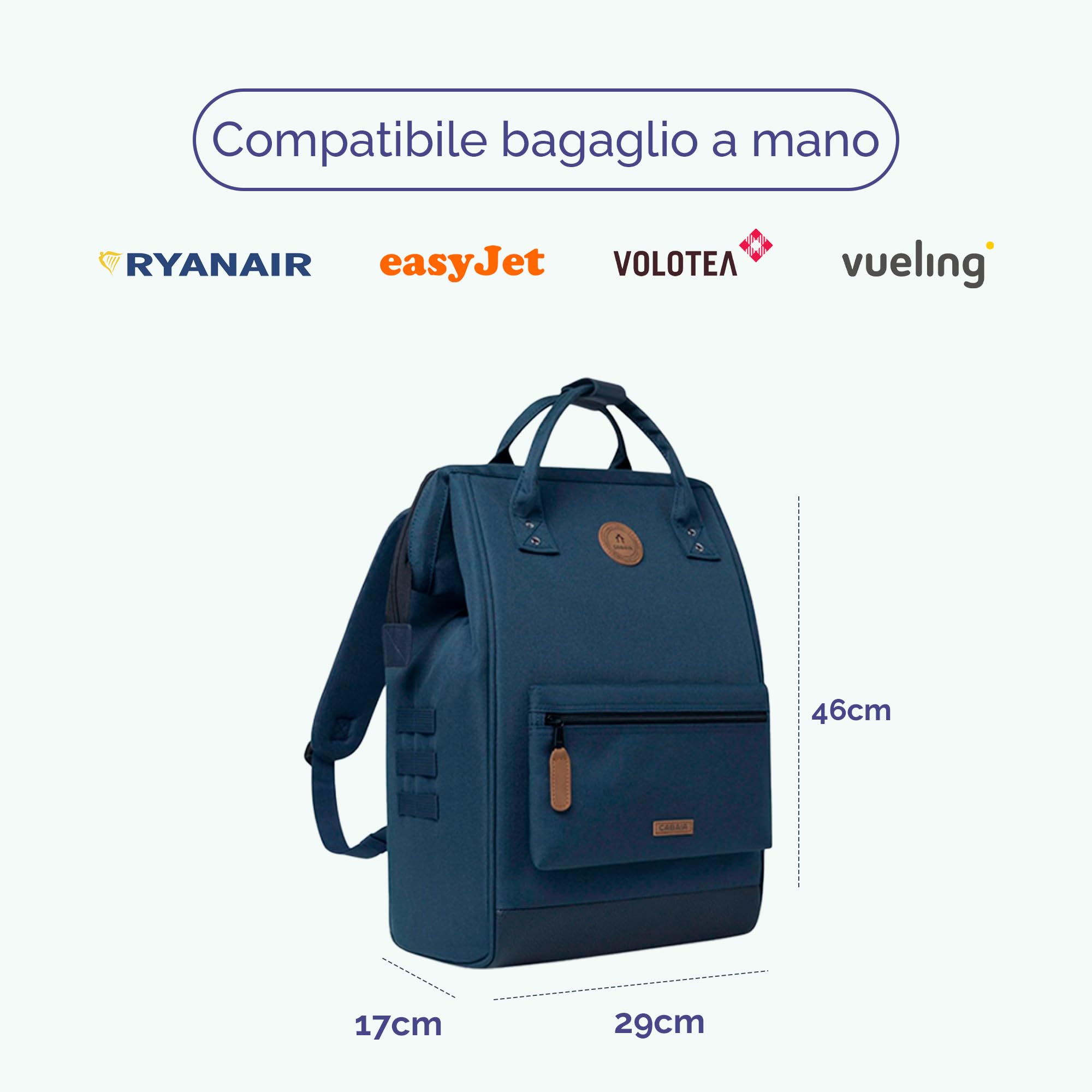 Cabaïa Zaino Donna Adventurer Chicago 23L - Laptop 15" - Impermeabile | Bagaglio a mano · Grande apertura · Tasche MOLLE intercambiabili · Vegan · Durevole