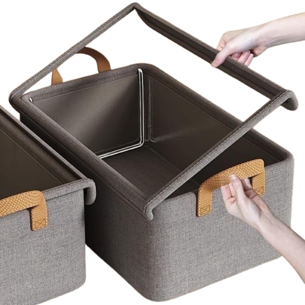 26L Fabric Storage Drawer Organizer with Transparent Lid | Foldable Wardrobe Clothes Storage Box for Underwear, Socks & Accessories (Grey)