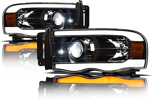Miniatura 1 de Alpha Owls 8711170 - Faros delanteros de proyector LED completo con barra de luz LED secuencial Switchback y luz de arranque, ámbar negro para Dodge