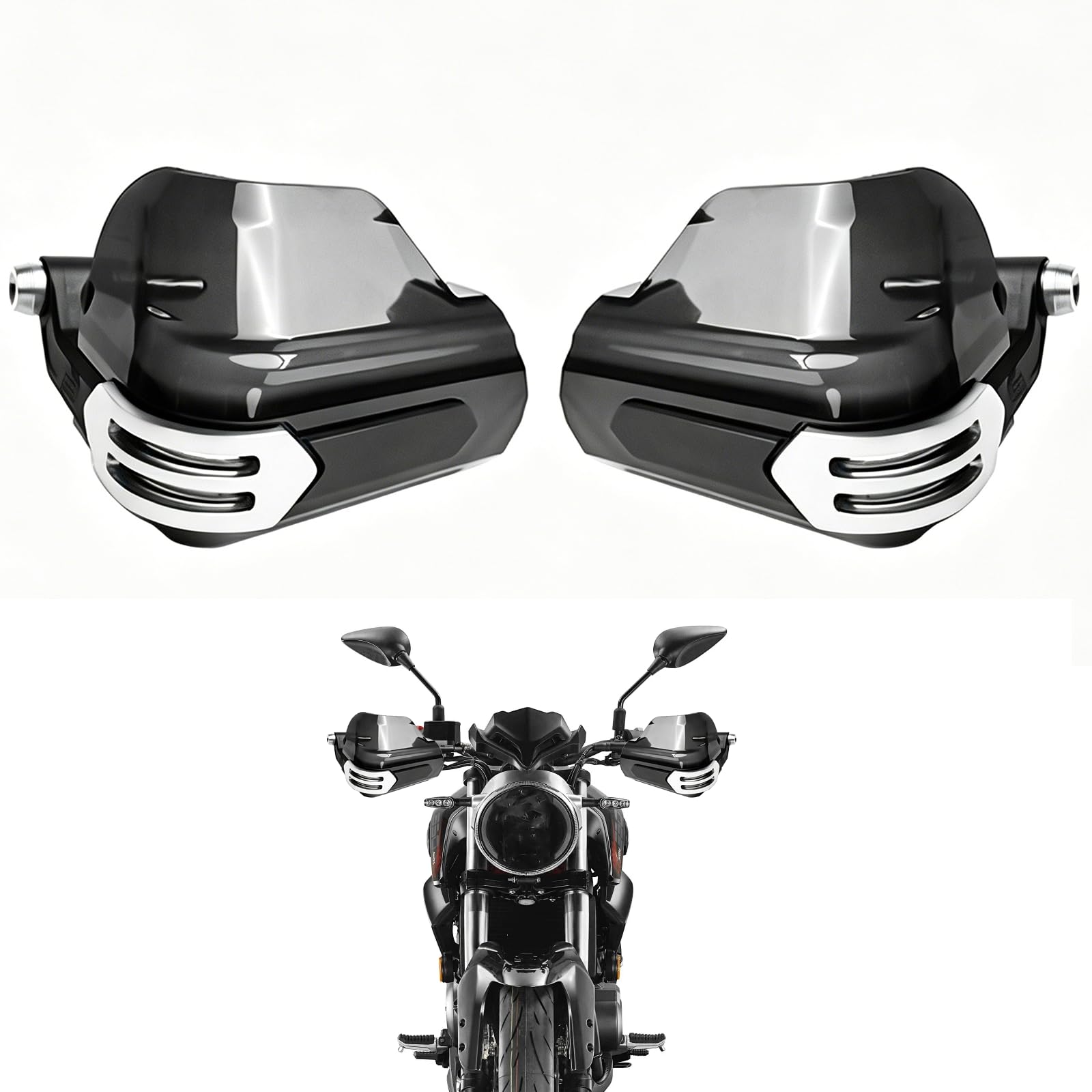 Handprotektoren Motorrad für Dirtbikes für 22 mm 25 mm 28 mm Handguards Motorrad mit Handschutz für Dirtbikes Kompatibel mit ATV Cafe Racer Bobber (Silber)