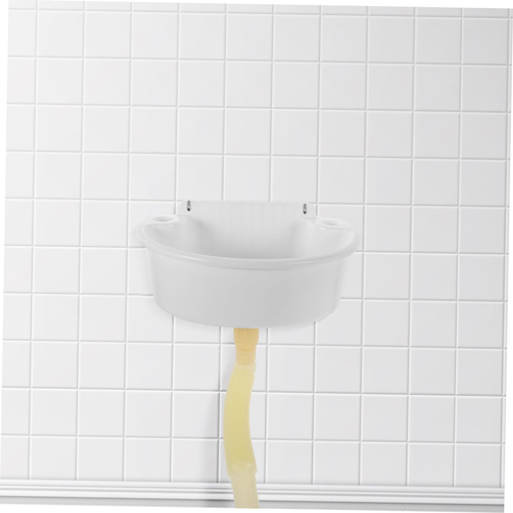 HOMSFOU Lavabo de Baño Pequeño Lavabo de Pared sin Perforación con Tubo Plástico 75 Cm Diseño Compacto para Baños Pequeños y Balcones Color Claro 31x21 Cm Instalación Fácil para Espacios