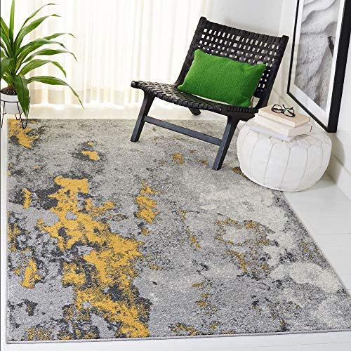 SAFAVIEH Abstrakt Teppich für Wohnzimmer, Esszimmer, Schlafzimmer - Adirondack Collection, Kurzer Flor, Grau und Gelb, 91 X 152 cm
