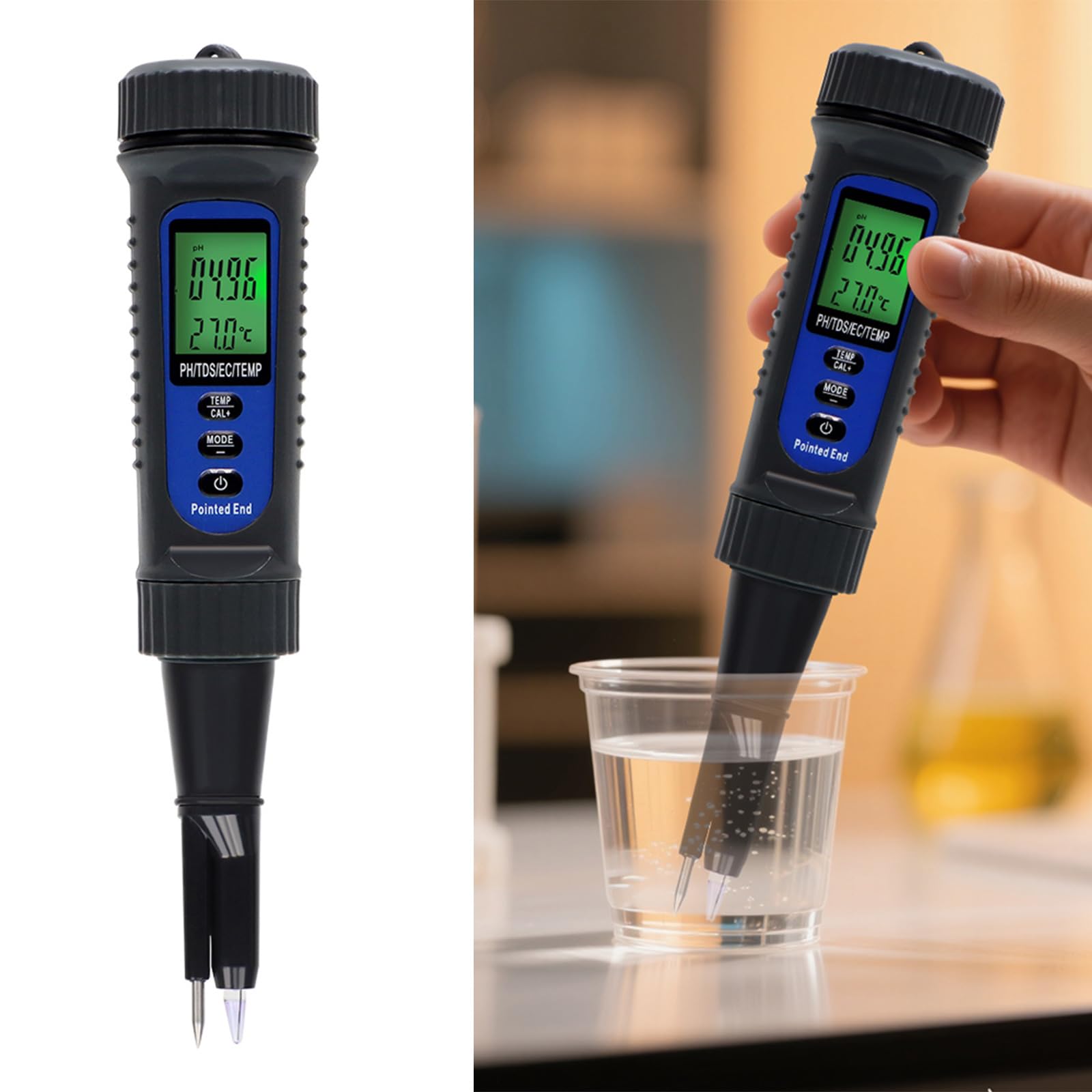 Fácil de transportar 4 parámetros, probador de alimentos, monitor de temperatura, analizadores de agua ABS para pruebas rápidas al aire libre, instrumento de análisis de agua ABS fuerte