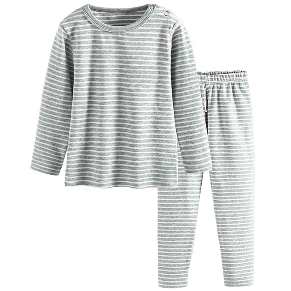 GLEAMING GRAIN Little Boys Girls Thermal Underwear Little Kids Long Sleeve Striped Pajamas PJ Set