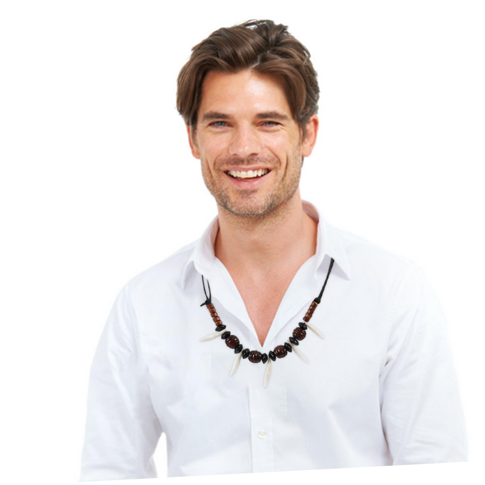 GALPADA 5pezzi Collana Per Uomini Stile Tribale Con Ciondolo Denti Di Collana Perline Bianche Accessorio Hip-hop Per Feste e Uso Quotidiano
