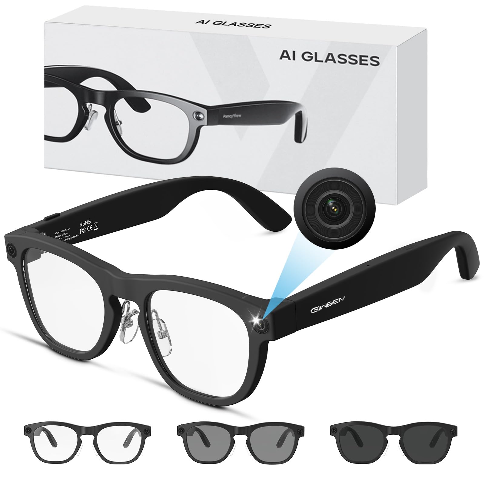 Photo 1 of AI Smart Glasses with Camera, 8MP HD Camera Glasses, 1080P Video & Photo Recording Glasses with Voice Assistant, AI Object Recognition & Translation, Photochromic Lens, Bluetooth for Travel/Work/Vlog