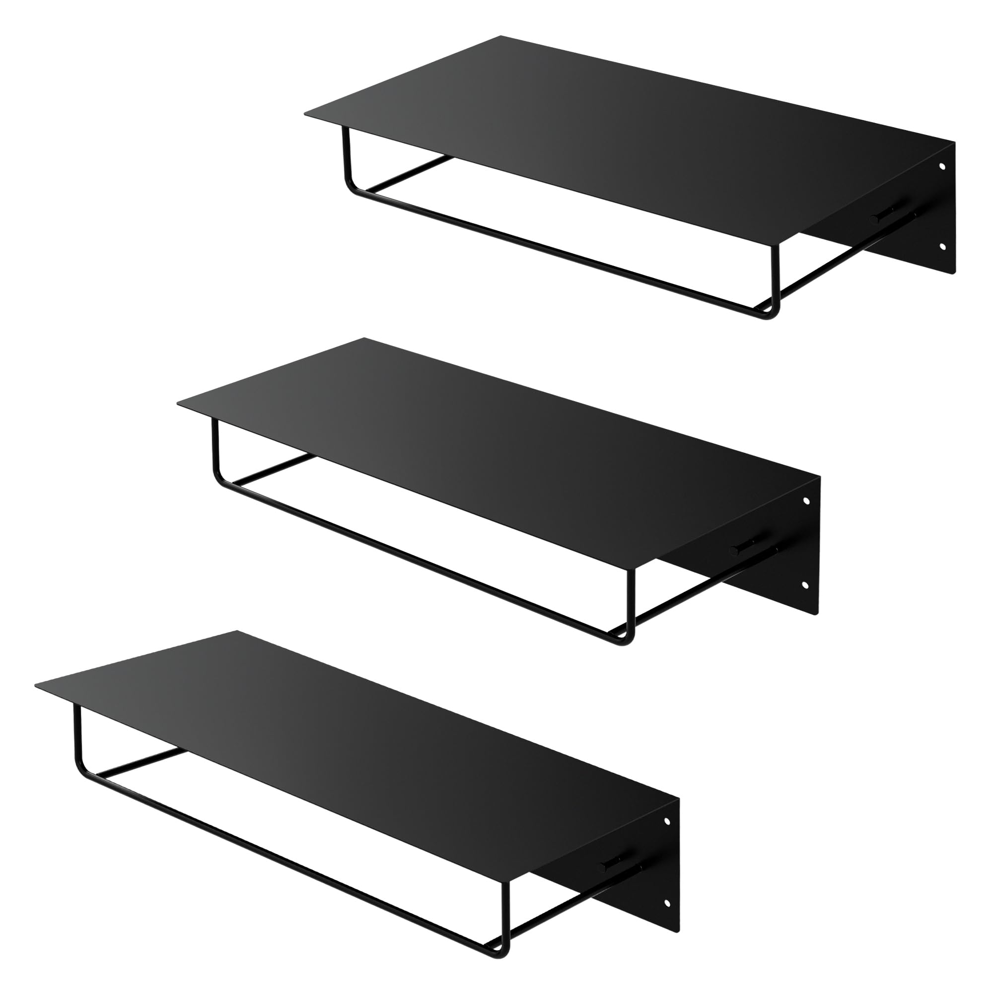 ML-Design Set 3X Percheros de Pared con Barra de Colgar y Estante Flotante para Sombreros 60x30x15 cm Negro Metálico Vestidor o Armario de Pasillo Panel Colgante de Entrada para Chaquetas y Abrigos