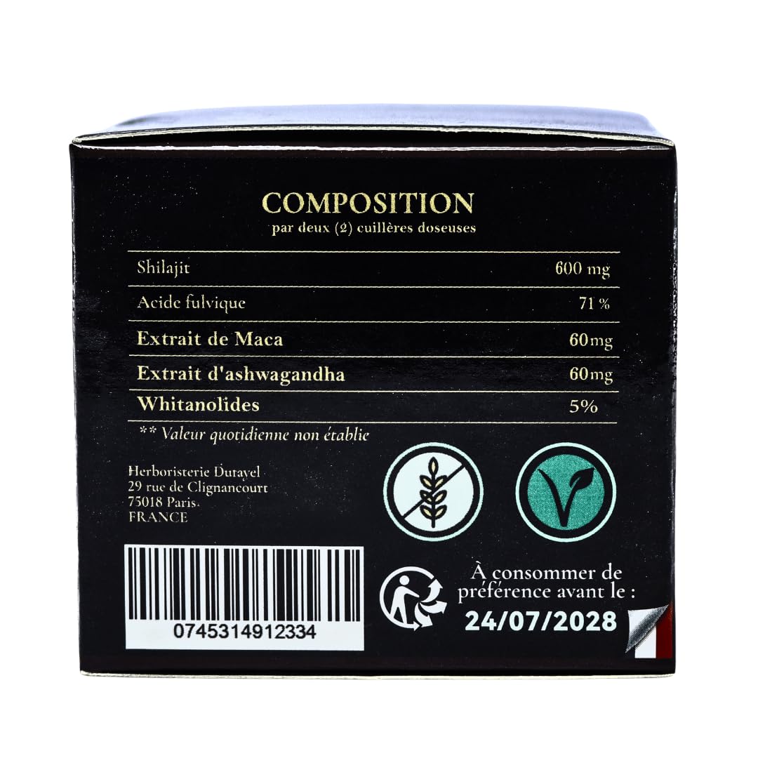 Shilajit maca ashwaganda formule triple action – Résine pure de Shilajit 100% naturelle | Riche en acide fulvique et oligoéléments | Énergie, vitalité & performance