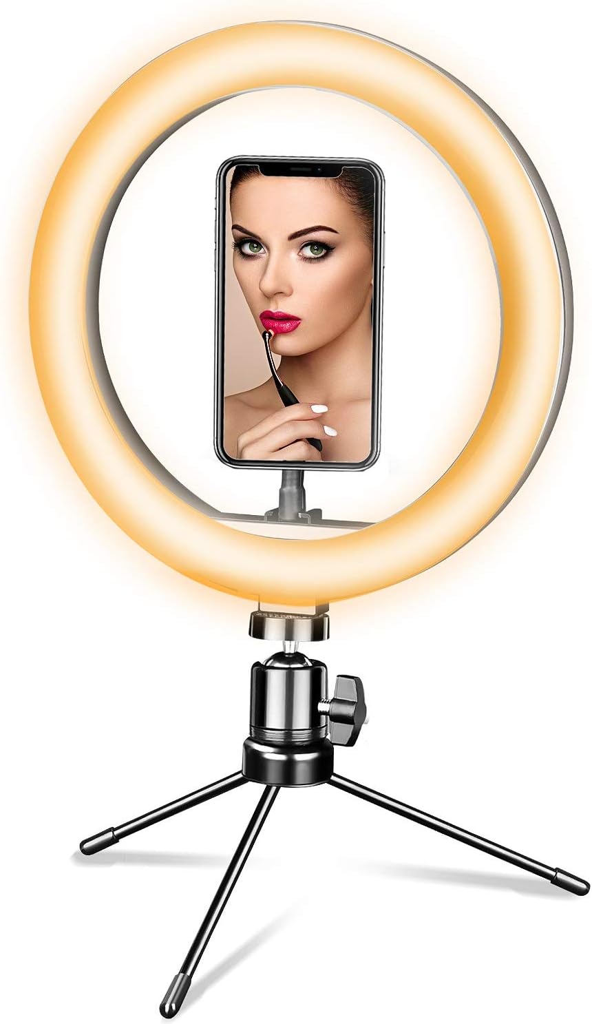 LED Ring Light 10" with Tripod Stand and Phone Holder for Live Streaming YouTube Video (Grey)