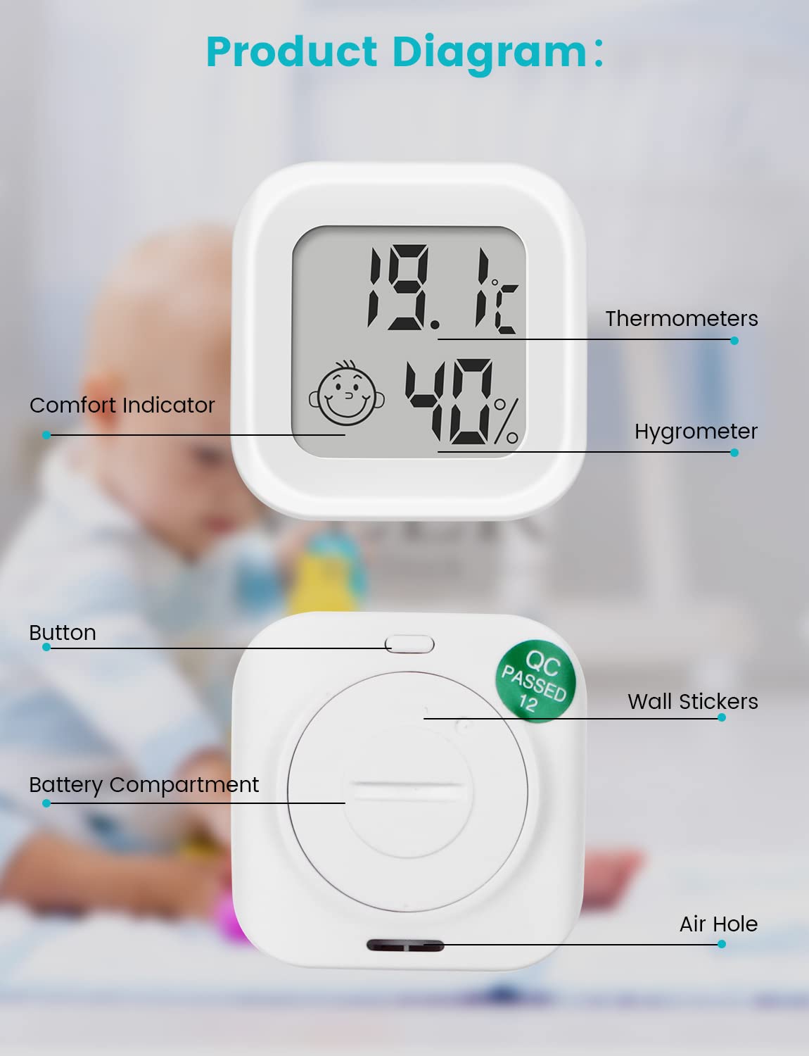 Termoigrometro Digitale Pitasha - Mini Misuratore Umidit&agrave; E Temperatura