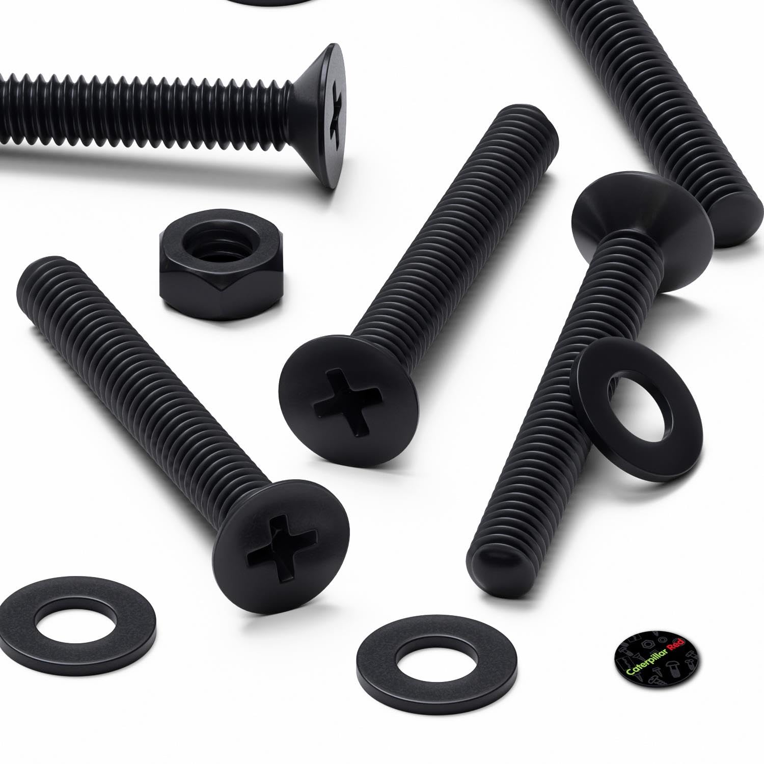 50x Black Nylon Countersunk Cross Head Machine Screws, M4x30mm, Plastic Nuts, Bolts and Washers, (5/32 x 1 3/16 in)