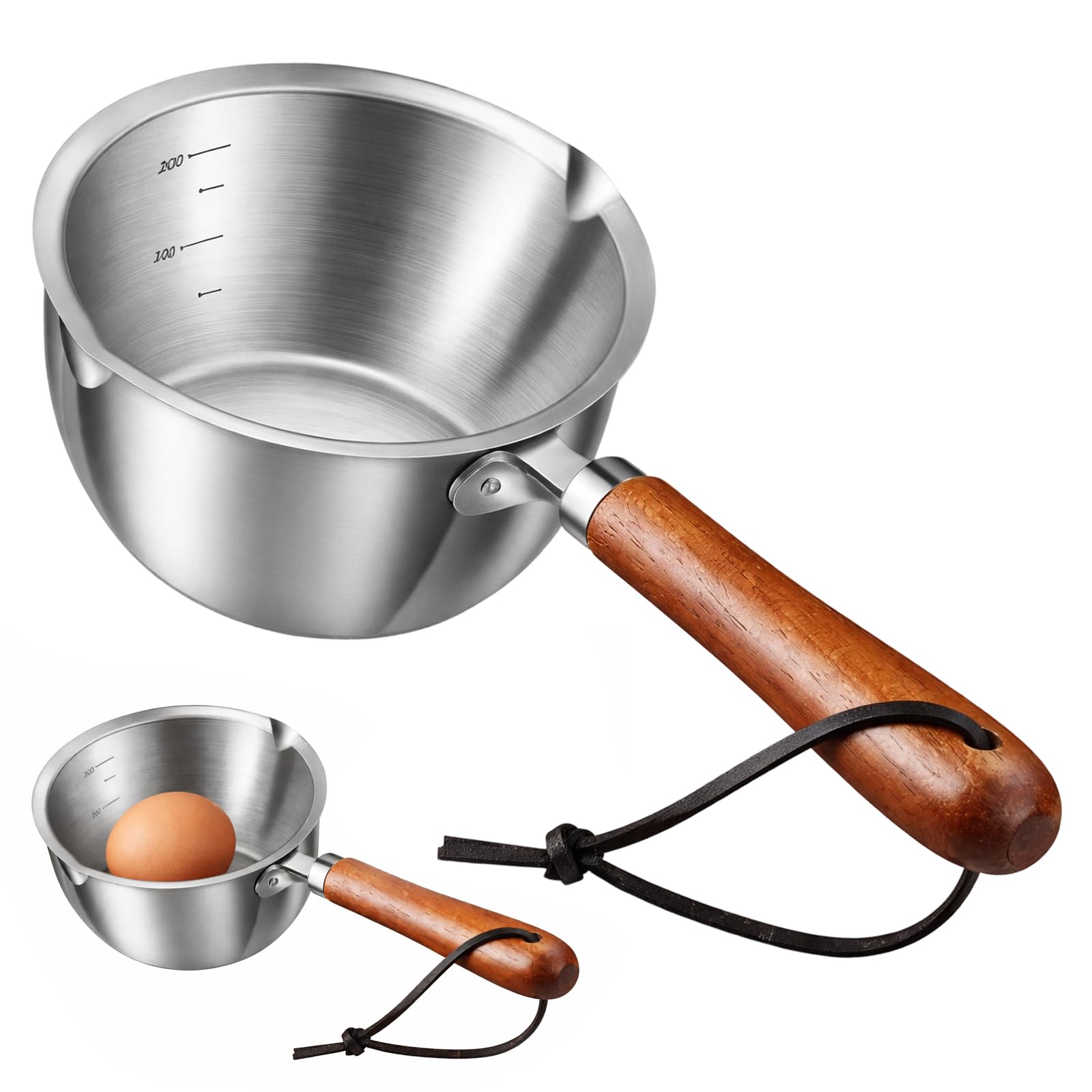 Milk Pan, Stainless Steel Small Saucepan, Chocolate Melting Pot with Wooden Handle, Small Milk Pan, for Making Sauces Reheating Soup Heating Milk Mini Oil Drizzling