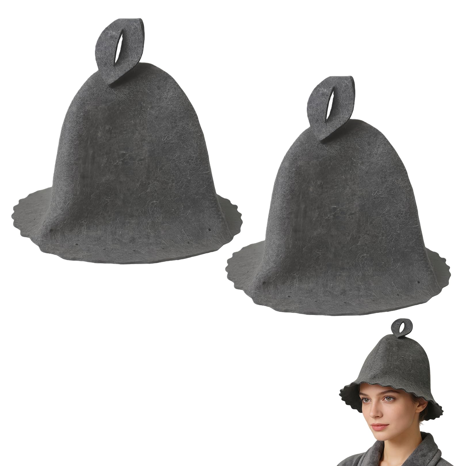 couduan 2PCS Sauna Hat Wool with Hooks, Grey & White Sauna Hats for Women and Men,Steam Bath Hat Room Sauna Cap Accessories Felt Heat Dry Headrest,Steam Room Essential Parts (Grey)