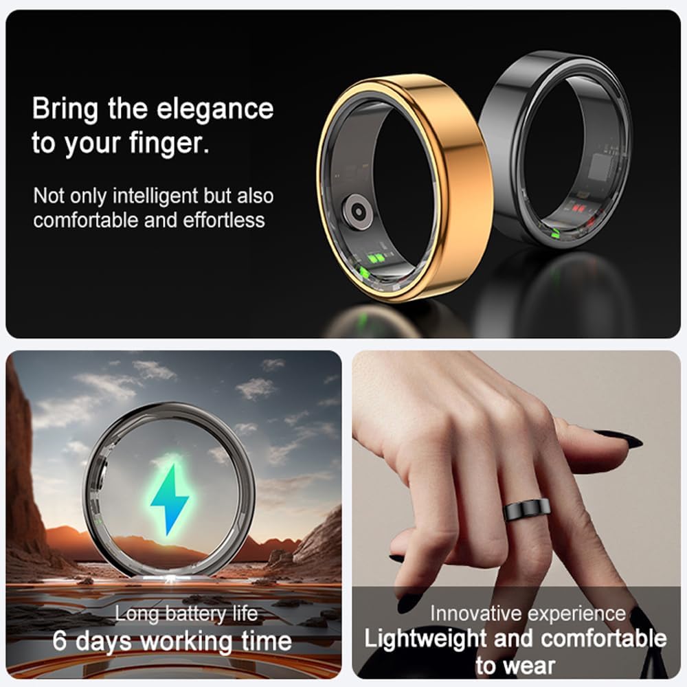 Anillo inteligente con monitor de frecuencia cardíaca, rastreador de sueño, anillo de salud, oxígeno en sangre, podómetro, calorías, contador de pasos, anillos de fitness, anillos inteligentes
