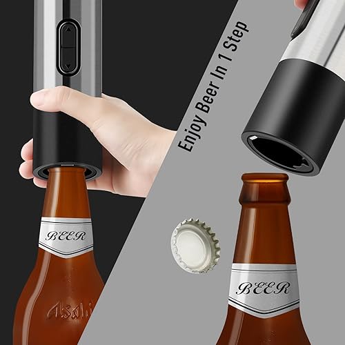 Miniatura 7 de Abrebotellas de vino eléctrico inalámbrico y abridor de cerveza 2 en 1 sacacorchos automático juego de regalo con cortador de papel de aluminio