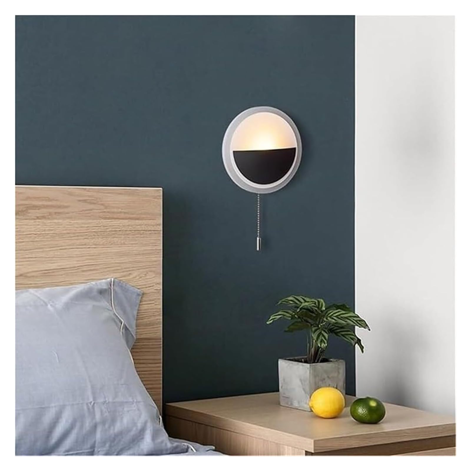 Lampa ścienna wewnętrzna o minimalistycznym wzornictwie, prosta okrągła lampa ścienna z przełącznikiem łańcuchowym, do sypialni, jadalni, salonu, korytarza na zewnątrz
