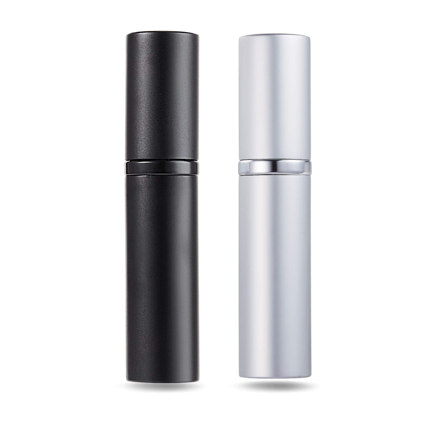 Asanana Cla-2P_black&Silver Perfume Atomiser Refillable, Filling Technology Without Funnel Empty Perfume Atomiser Spray Bottle For Travel Handbag On The Go - 5 Ml (Cla-2P_black & Silver)