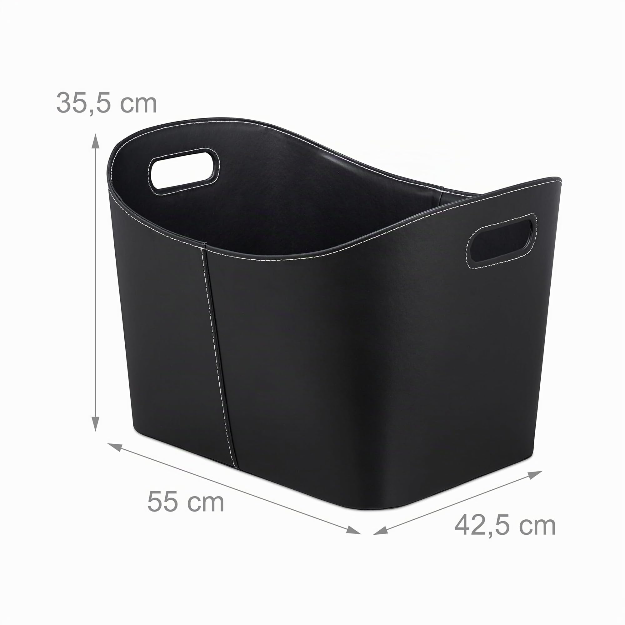 Relaxdays Cesto Portalegna XL, per Camino, Borsa in Similpelle, Stabile, con Manici, Legname, Ovale, Trasportabile, Nero
