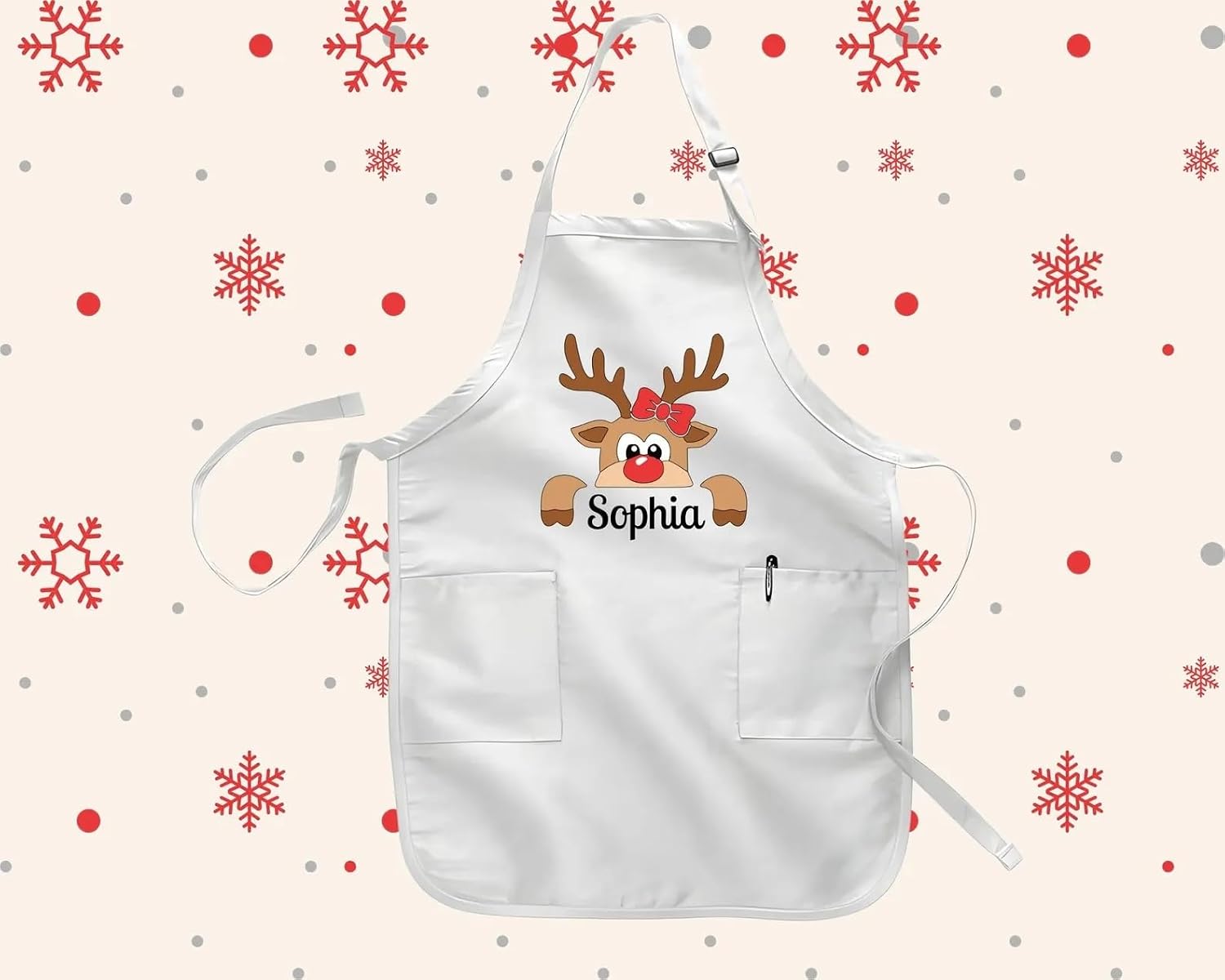 Custom Christmas Reindeer Apron, Xmas Baking Apron, Family Match Aprons, Little Chef, Matching Holiday Gifts, Christmas Party, Red Xmas Cooking Apron Gift for Kids Adults, Family Kitchen Apron image 3
