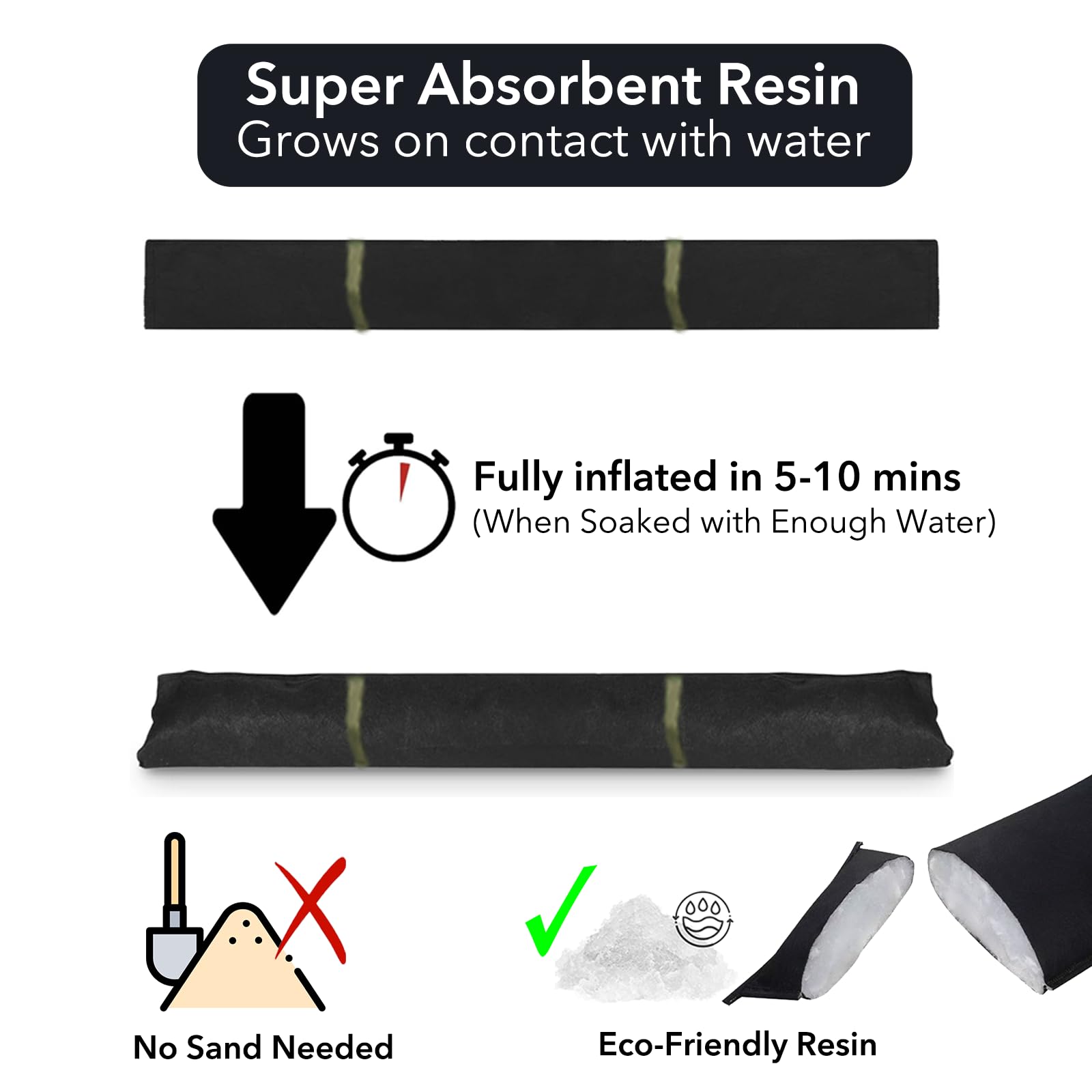 Barriera Anti-allagamento Riutilizzabile - 0.8m, Assorbente, Per Porte, Cantine, Garage