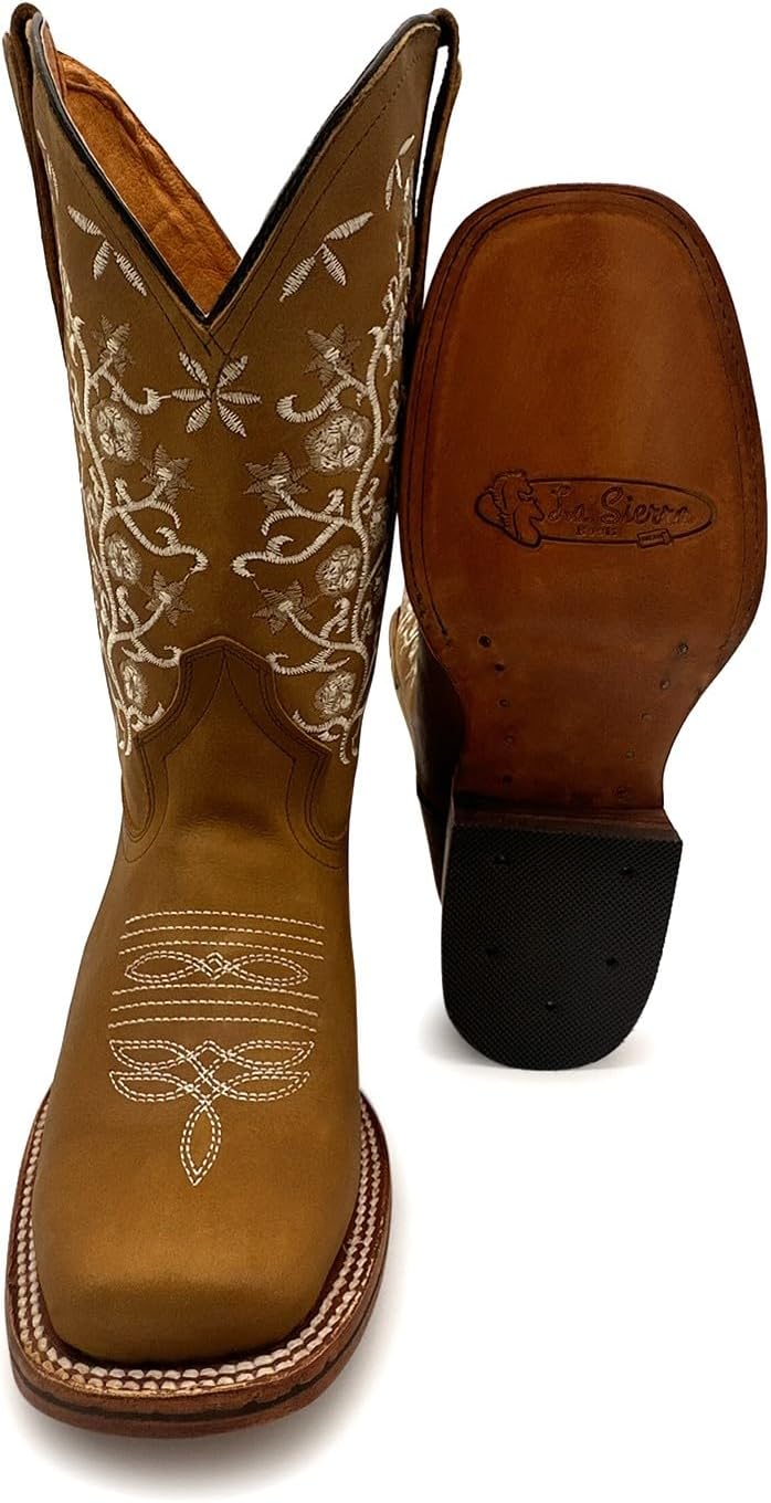 The Western Shops Womens Leather Square Toe Embroidered Western Cowboy Boot