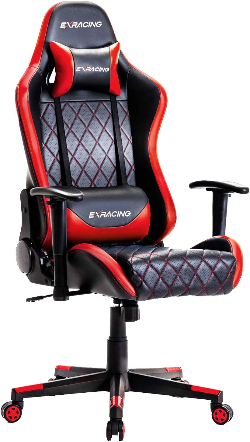 Amazon Co Jp 国内メーカー Exracing ゲーミングチェア オフィスチェア 人間工学に基づいた3d設計 非再生ウレタン採用 レッド Ex 001 Red ホーム キッチン