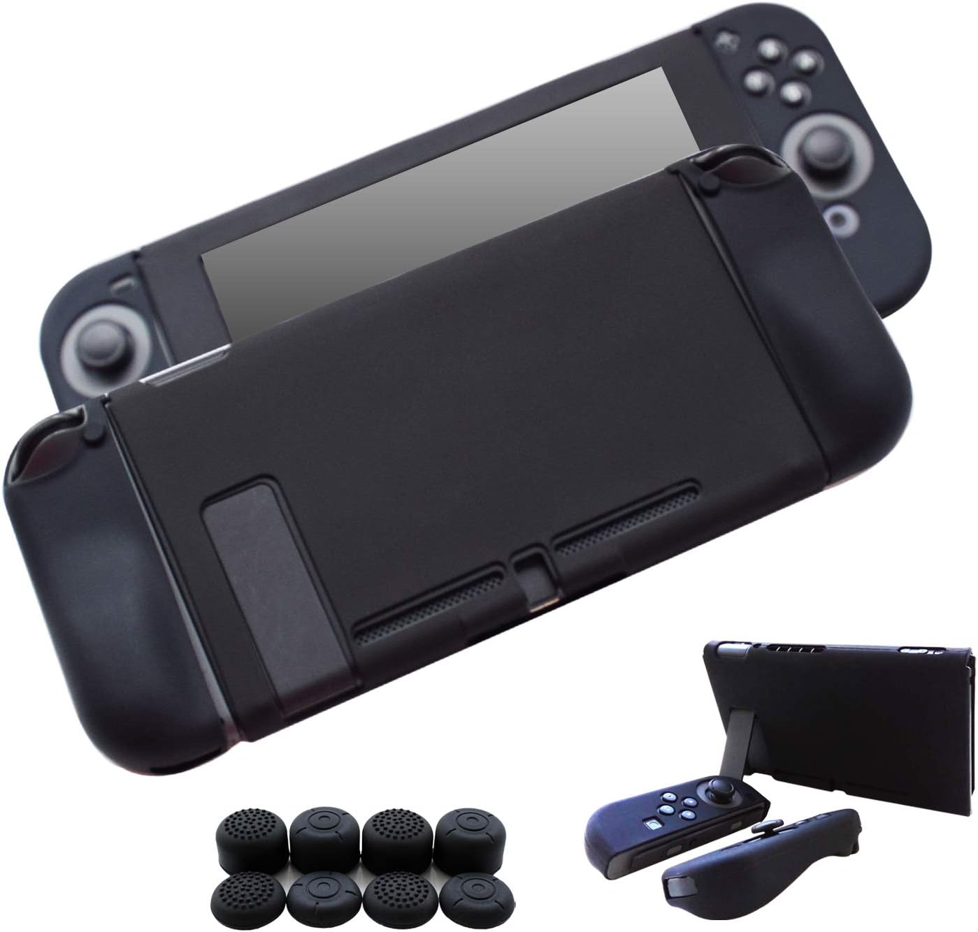 Hikfly3pcs Silicone Gel Non-Slip Cover Skin Protector Case Kits Compatible for Nintendo Switch 6.2" Screen(2017) Consoles and Joy-Con Controllers with 8pcs Silicone Gel Thumb Grips Caps(Black)