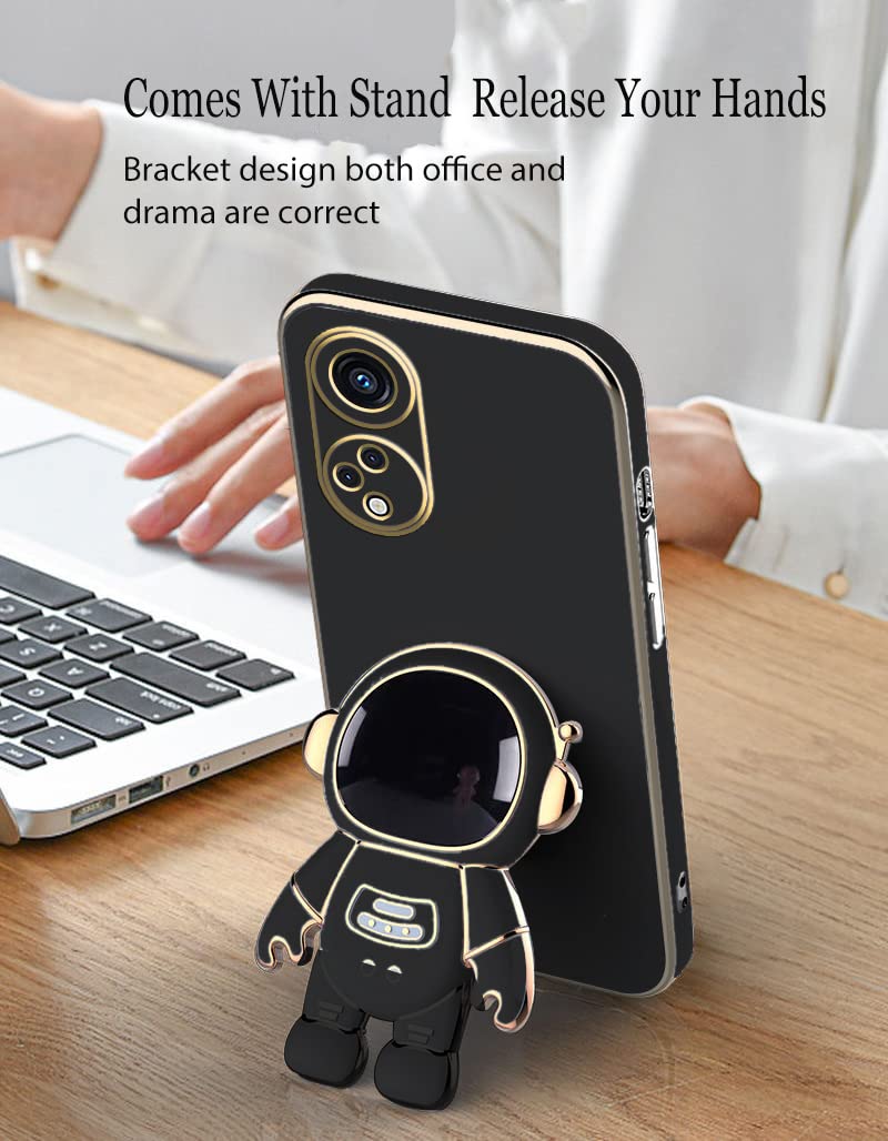 Wousunly Compatibile con Cover OPPO A98 5G Silicone TPU Antiurto,Custodia OPPO A98 con Supporto Astronauta 3D Sottile Anti-Graffio Case (Nero