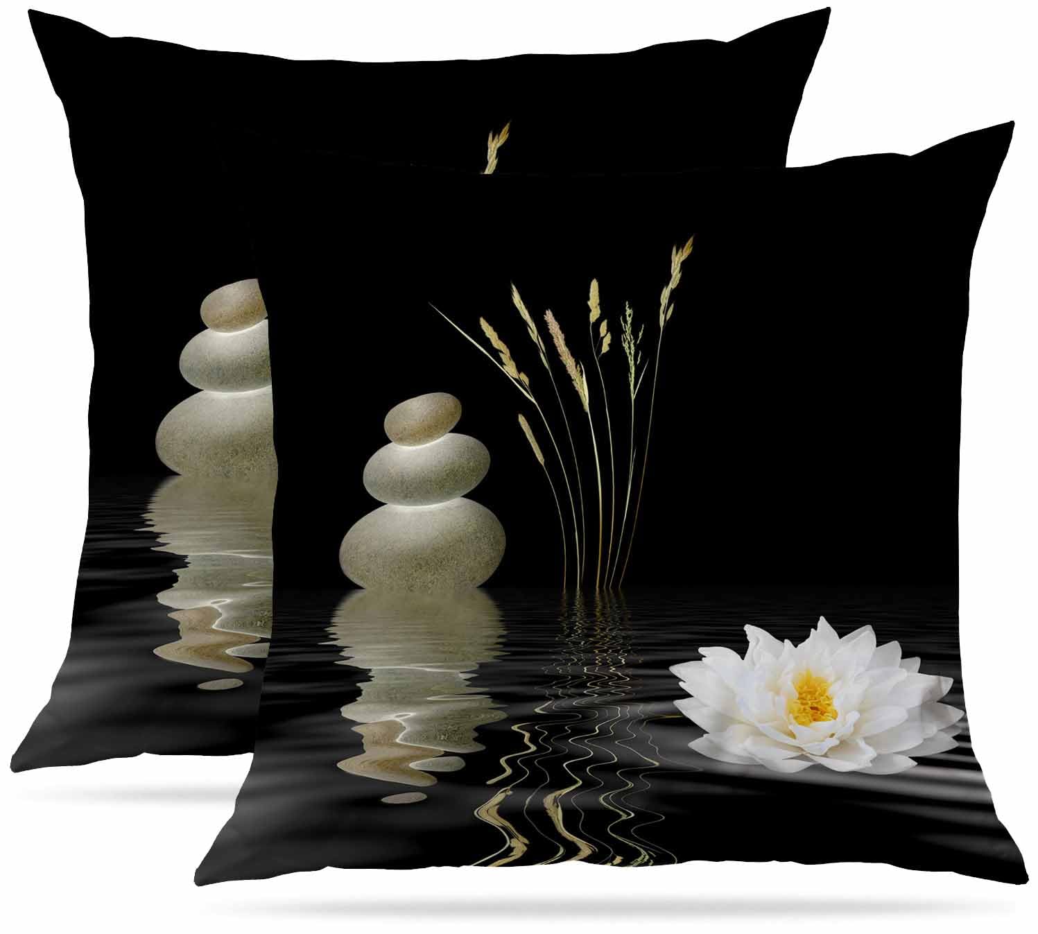 Zovinex Zen Stone Cushion Covers 50 X 50 Cm Set Of 2 Pack Soft Short Plush Decorative Square Throw Pillow Case Pillowcases For Sofa Bedroom Outdoor Home Office Car Decor With Invisible Zipper