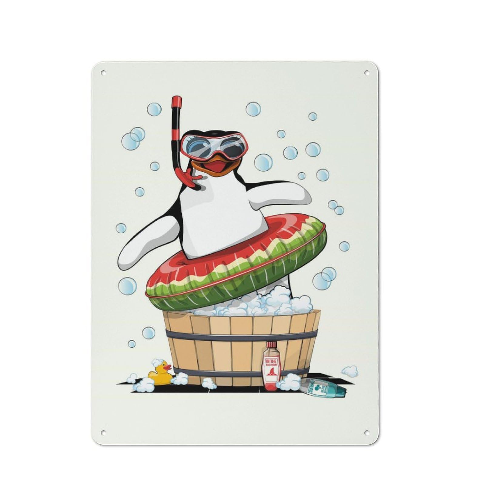 Junmoney Style-9 40X30cm Retro Metal Sign With Penguin In Bubble Bath For Home Office Or Studio, Suited To Wall Displays In Home Offices And Studios