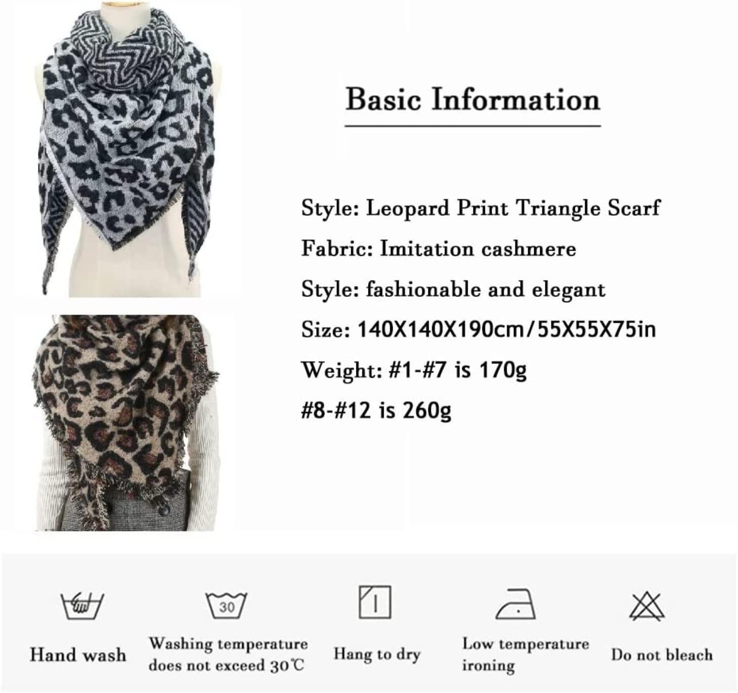 Szalik Lekki Szalik Imitacja Kaszmiru Trójkątny Leopard Print Ciepły Szal Stylowy Szal Miękkie