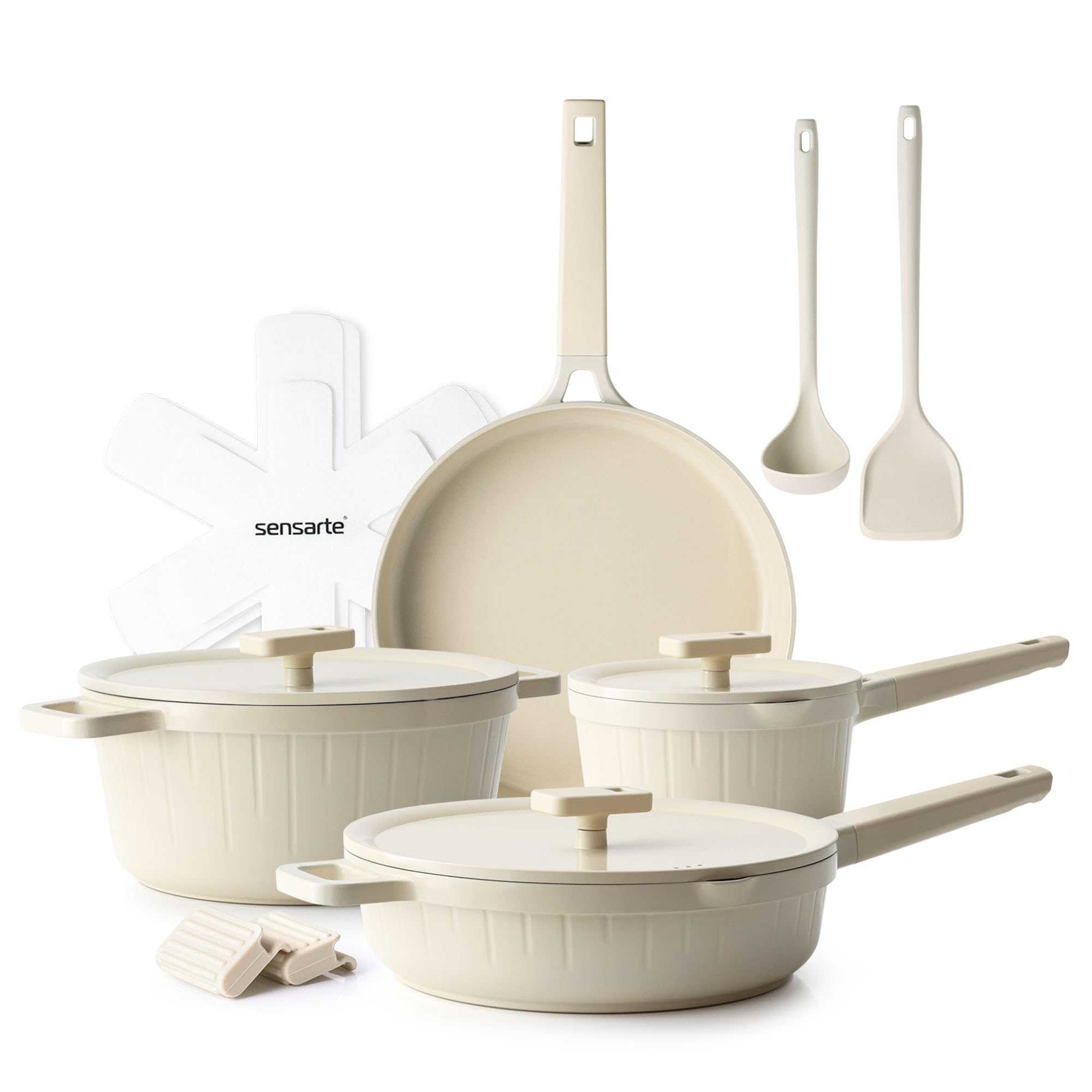 Ceramic Pots And Pans Set, 14pcs Cookware Set, Non-toxic Healthy Non Stick Cooking Set, With Frying Pans Set,Cream