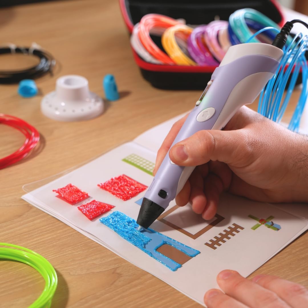 Stylo 3D de précision | Kit Complet avec 45 m de Filament PLA (15 Couleurs) et 3 Couleurs Fluorescentes | Vitesse réglable | Outil pour travaux manuels et réparations. Sac DE Transport Inclus