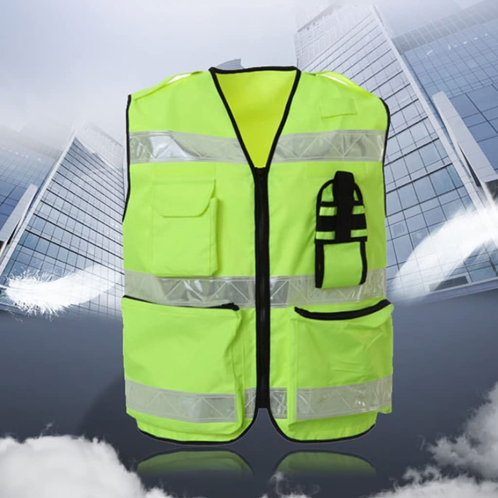 Chaleco de Alta Visibilidad Chaleco de Seguridad Reflectante de Bolsillos múltiples con Cremallera, Chaleco de Trabajo de construcción de Ciclismo Chaleco de Seguridad (Blue : Grün, Size : S)