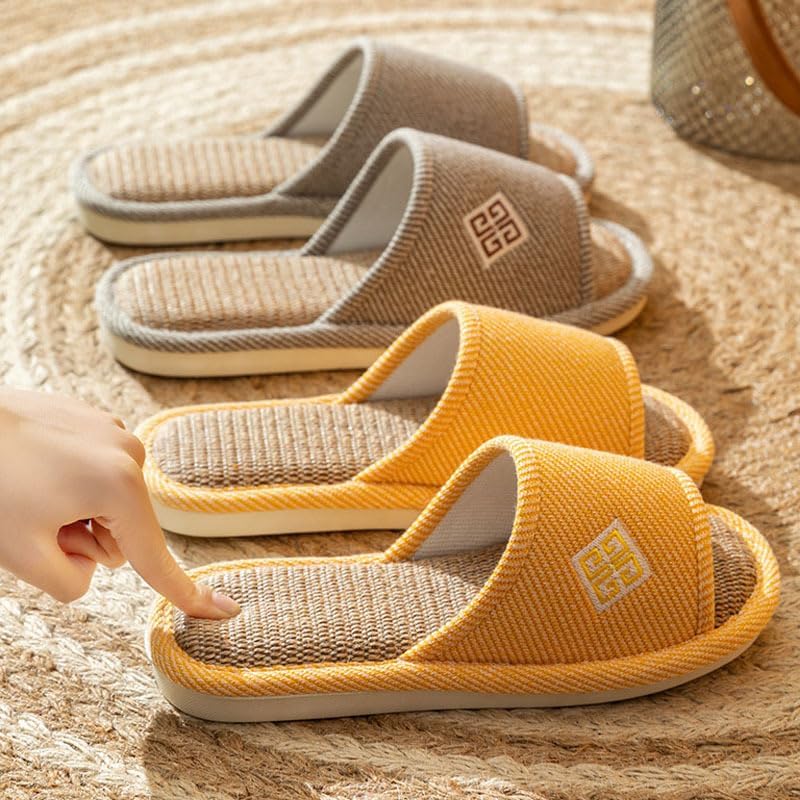 Linen Open-Toe Slide Slippers for Women, Non-Slip Indoor Outdoor House Shoes with Comfortable Sole - Image 2
