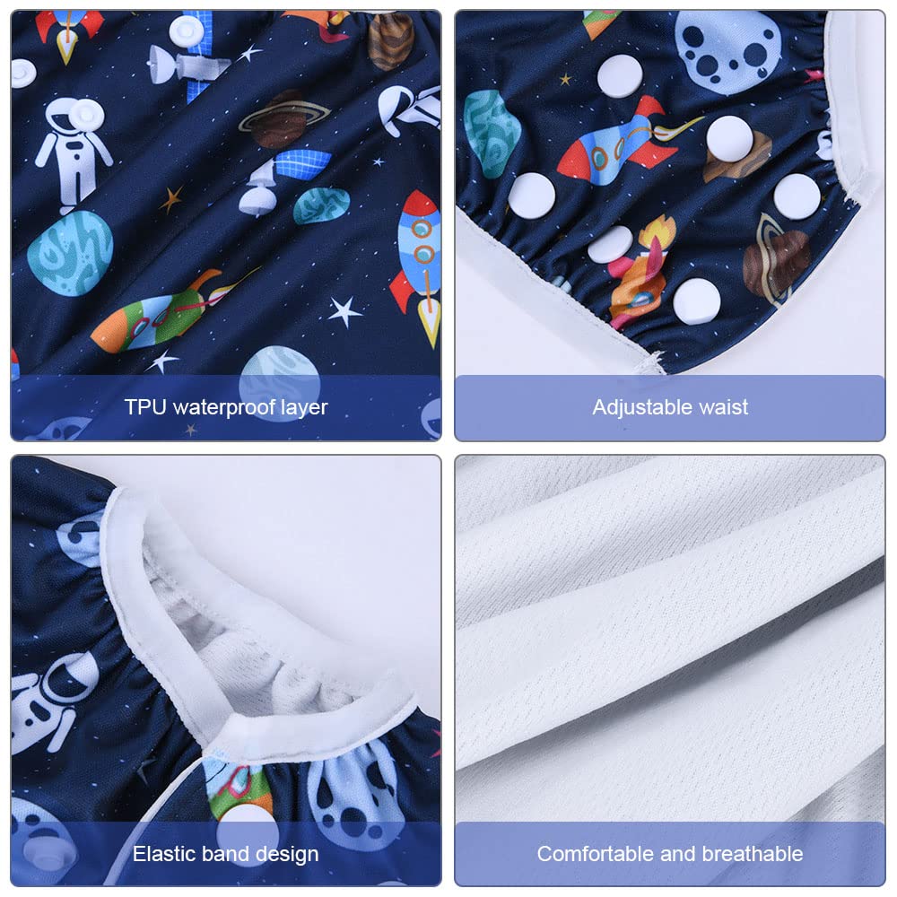 Vicloon Pannolino da Nuoto, 2 Pannolini Lavabili Pannolini da Nuoto, Costume Piscina Regolabile Riutilizzabile Costumi per Bambini, Impermeabile Pannolino Piscina, Cosmico Blu e Robot Bianco, 0-3 Anni