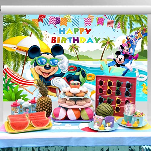 Mickey Mouse Pool Party Backdrop Summer Tropical Landscape Background Boys Pool Water Birthday Party Supplies Banner For Dessert Table 5X3 Ft 92 #TOP1