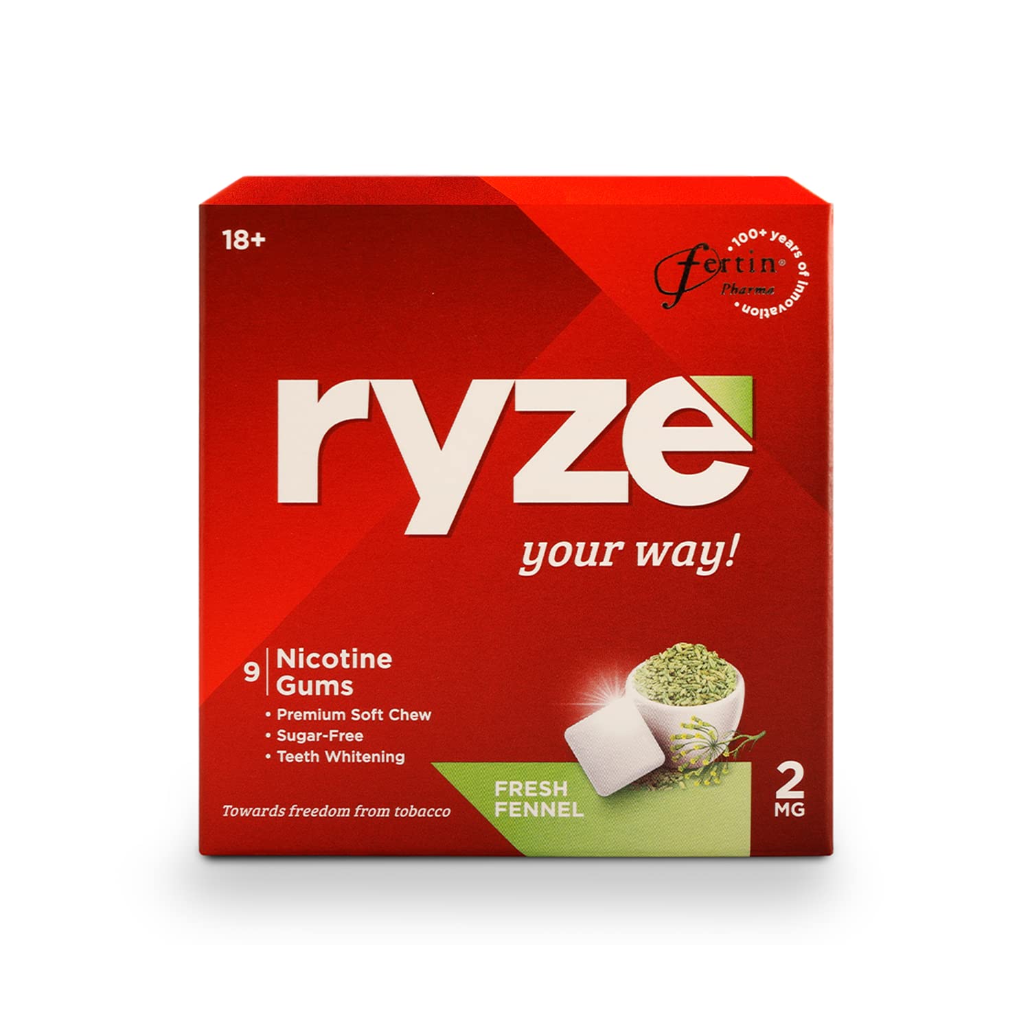 RYZE Nicotine Gum 2mg | Pack of 15 (135 gums) | Fresh Fennel | Freedom from Smoking & Tobacco | Easy on Throat | WHO & FDA Approved | Sugar Free | Teeth Whitening