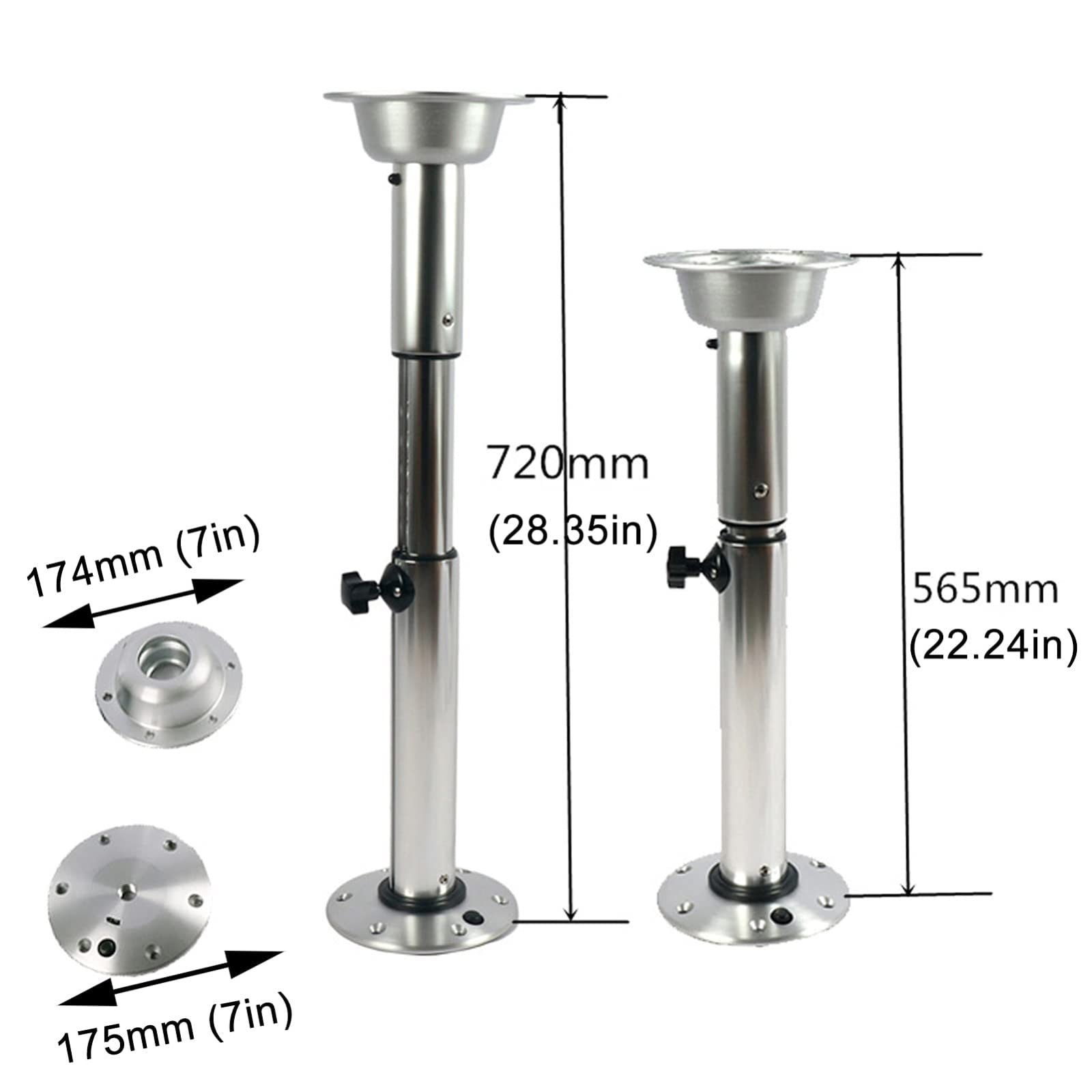 Piedistallo Regolabile in Altezza da 22,3 A 28,10,2 cm Telescopico Gambe da Tavolo Rimovibili Kit con Base di Montaggio per Camper Yacht