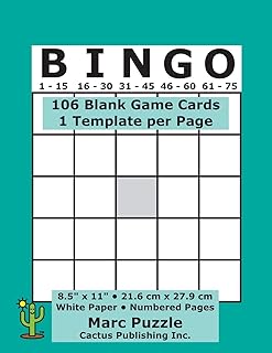 Bingo - 106 Blank Game Cards: 1 Bingo Template per Page; 8.5