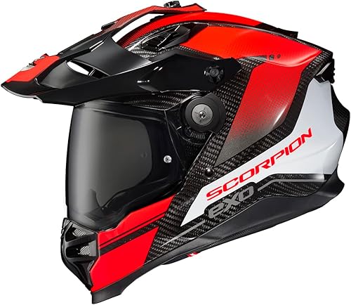ScorpionEXO XT9000 Casco de motocicleta de aventura de fibra de carbono de cara completa (gráfico Trailhead rojo XL)